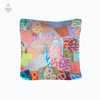 A multicolored baby swaddle blanket with the word 'LOVE' in various fonts and colors.