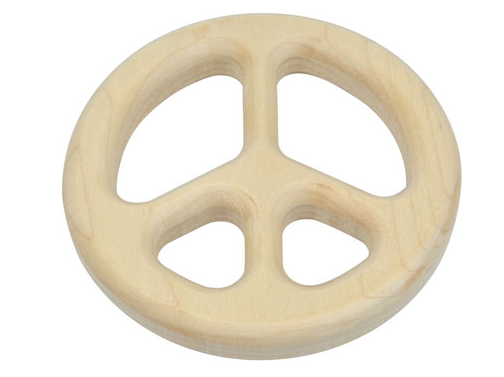 These teethers are the perfect answer to concerns over toxic chemicals and finishes.   This maple teether is in the shape of heart. Measuring 4" in diameter and 3/4" thick and are only available unfinished.  Each is rounded and sanded smooth to the touch and to the mouth and gums. Large enough for babies to get their hands and arms around and small enough to be comfortable in the mouth.